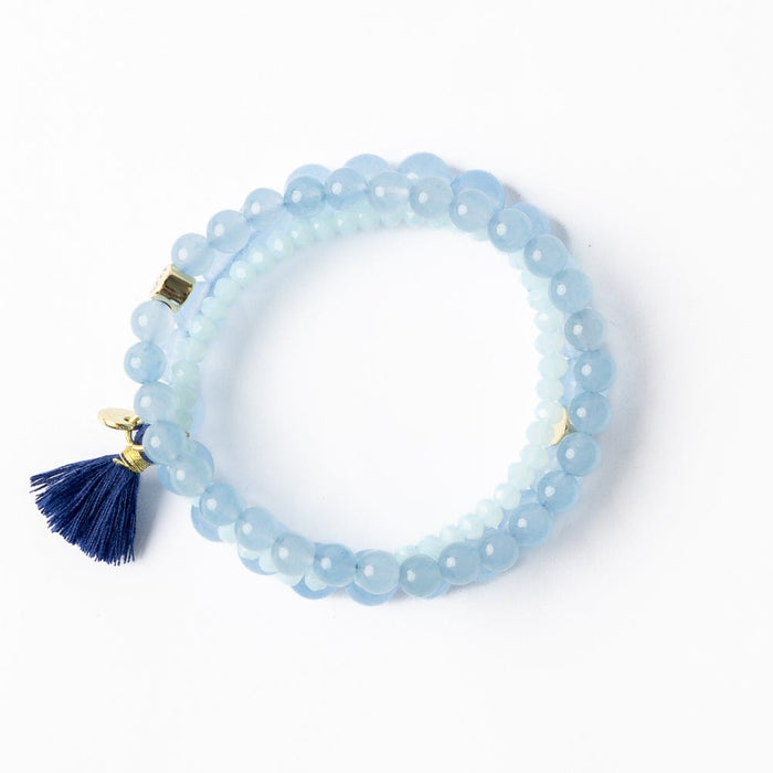 Addison Set Of 3 Stretch Bracelets Glass And Crystal With Bag Sky Blue Stack