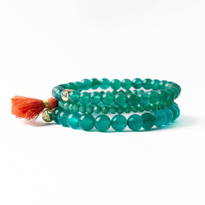Addison Set Of 3 Stretch Bracelets Glass And Crystal With Bag Teal Green Stack