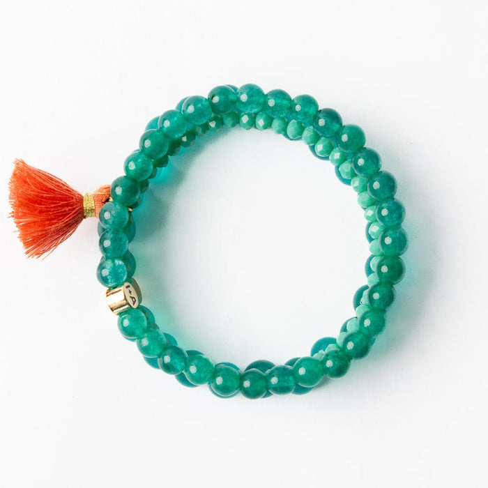 Addison Set Of 3 Stretch Bracelets Glass And Crystal With Bag Teal Green Stack