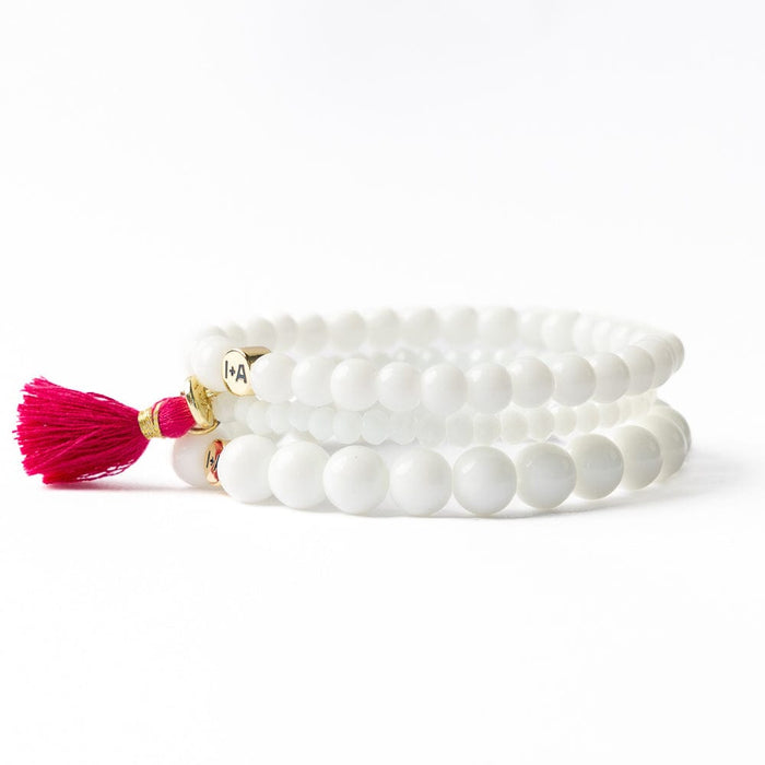 Addison Set Of 3 Stretch Bracelets Glass And Crystal With Bag White Stack