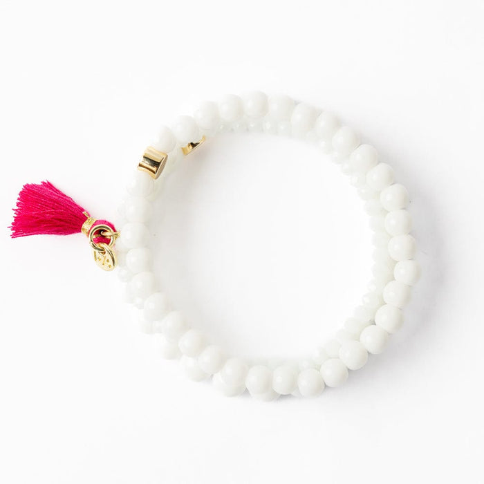 Addison Set Of 3 Stretch Bracelets Glass And Crystal With Bag White Stack