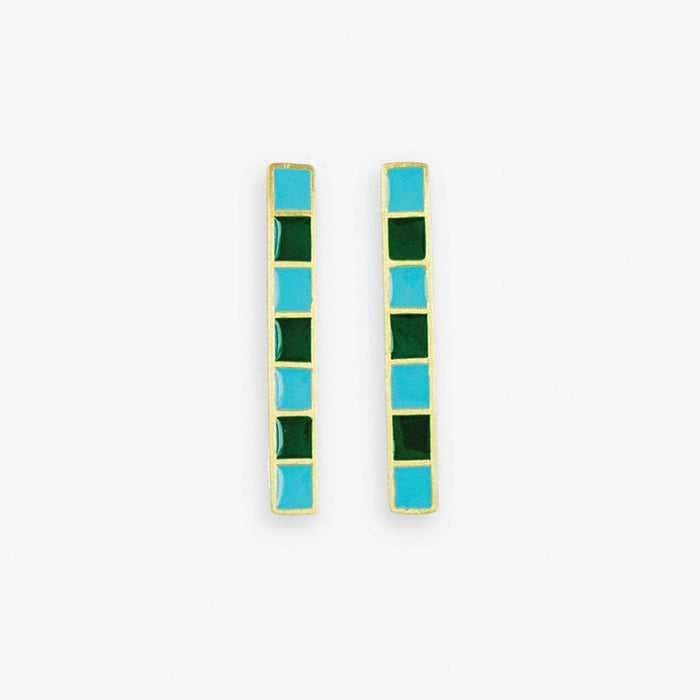 Adele Colorblock Enamel Bar Earrings Green/Light Blue Green/Light Blue DROP
