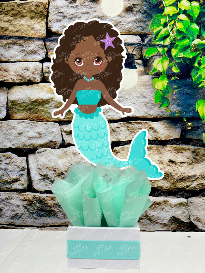 African American Mermaid | Mermaid Baby Shower | Under the Sea Theme Birthday | African Afro Mermaid Centerpiece Party Decoration SET OF 3