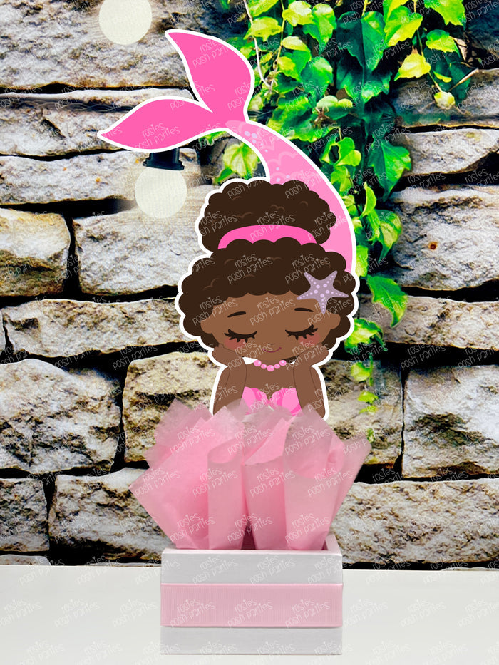 African American Mermaid | Mermaid Baby Shower | Under the Sea Theme Birthday | African Afro Mermaid Centerpiece Party Decoration SET OF 3