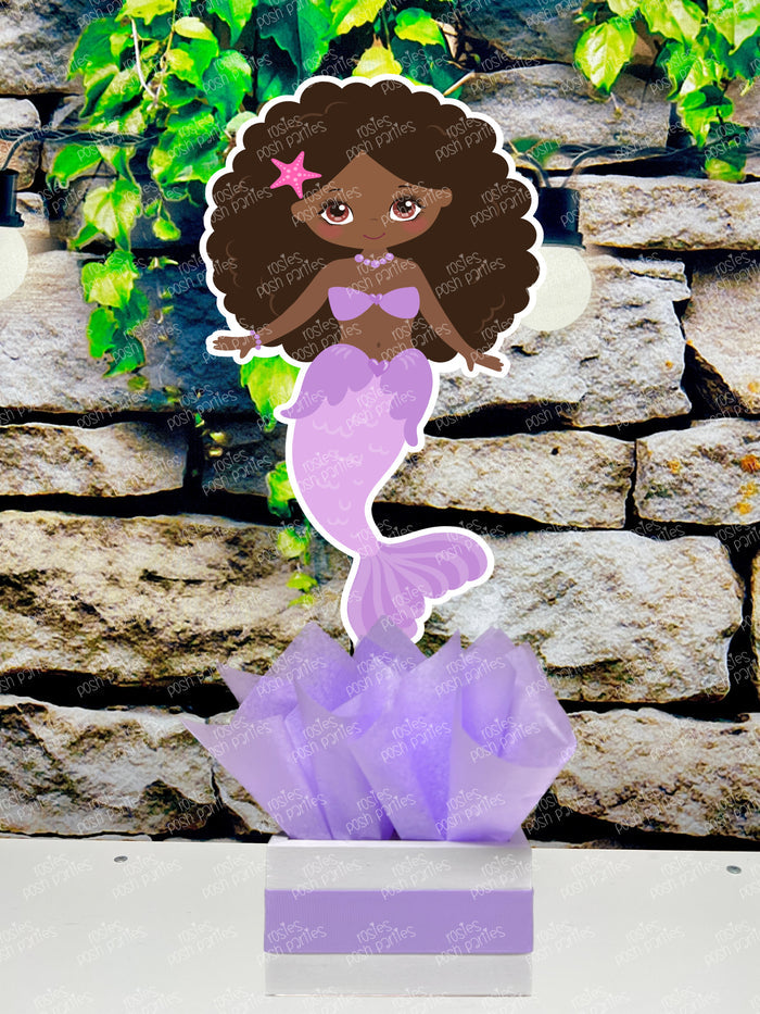 African American Mermaid | Mermaid Baby Shower | Under the Sea Theme Birthday | African Afro Mermaid Centerpiece Party Decoration SET OF 3