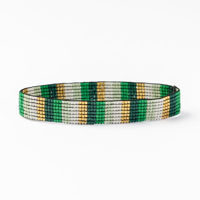 Alex Stripes Beaded Stretch Bracelet Green Gold Stretch