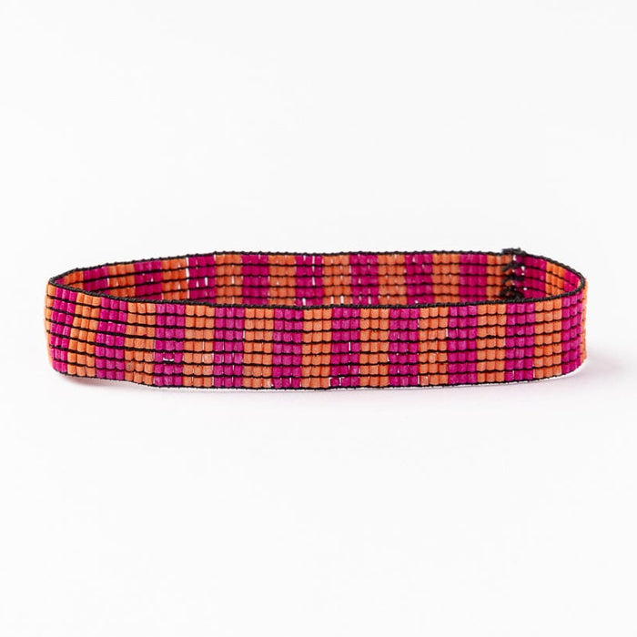 Alex Stripes Beaded Stretch Bracelet Hot Pink Coral Stretch