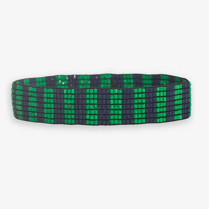 Alex Two-Tone Vertical Stripes Beaded Stretch Bracelet Kelly Green