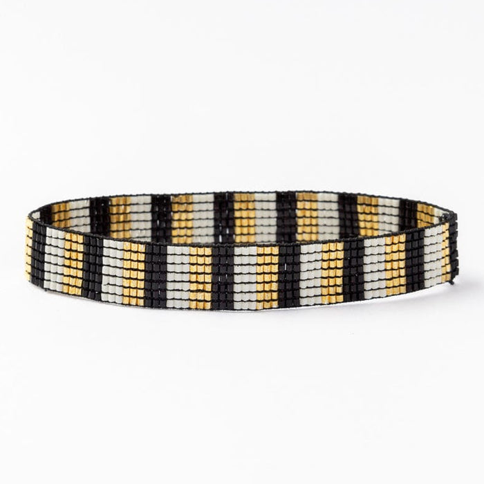 Alex Vertical Stripes Beaded Stretch Bracelet Black Stretch