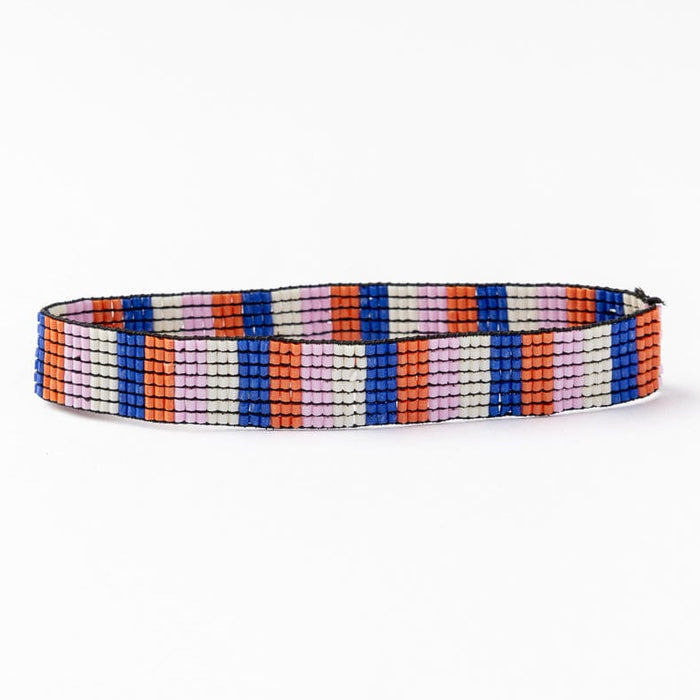 Alex Vertical Stripes Beaded Stretch Bracelet Lapis Coral Stretch