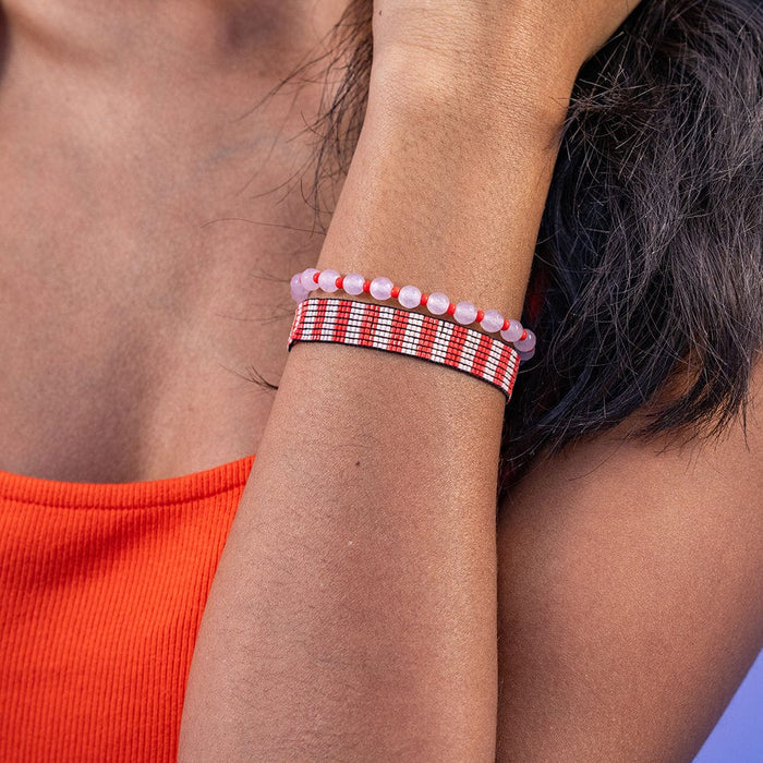 Alex Vertical Stripes Beaded Stretch Bracelet Lapis Coral Stretch