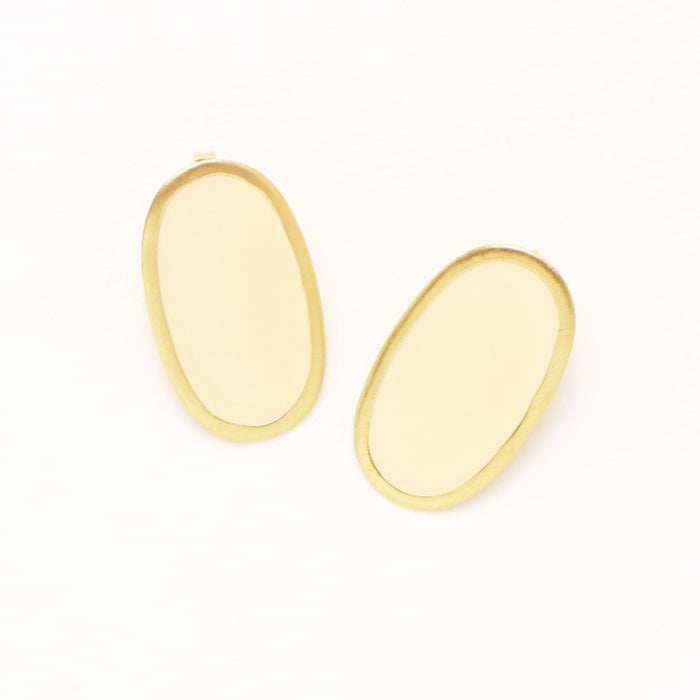 Alexis Oval Enamel Post Earrings Ivory Framed In Brass Large Stud