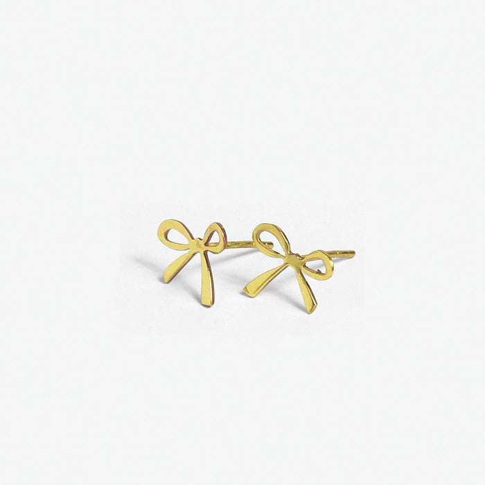 Alice Brass Mini Ribbon Bow Post Earrings 18k Gold Stud Earrings
