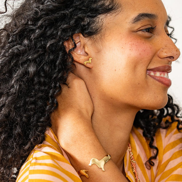 Alice Dachshund Post Earrings 18K Gold Stud