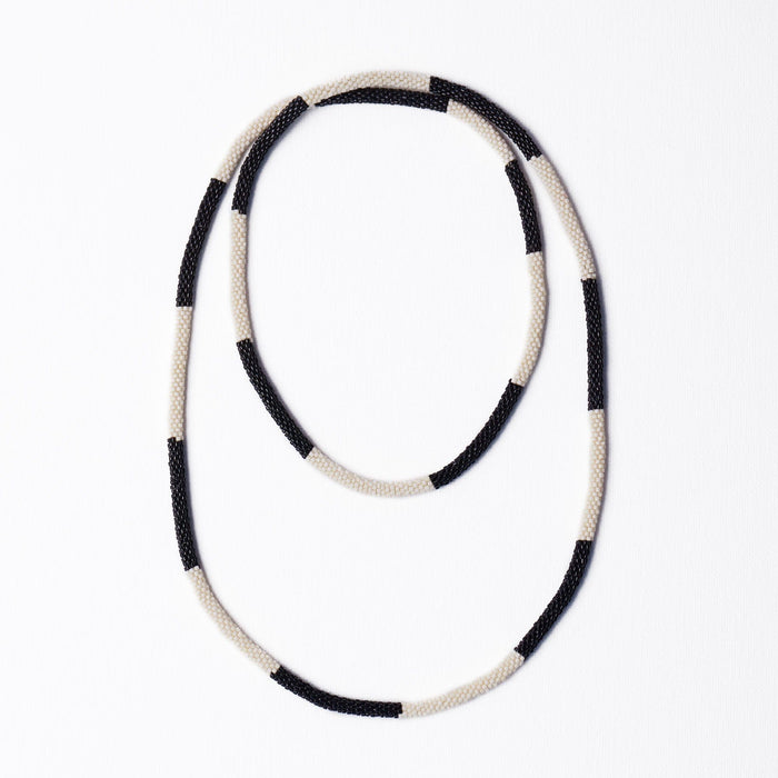 Allie Seed Bead Long Necklace Black + White Single Strand