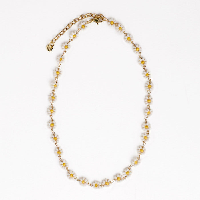 Amanda Flowers Beaded Necklace White + Yellow Single Strand