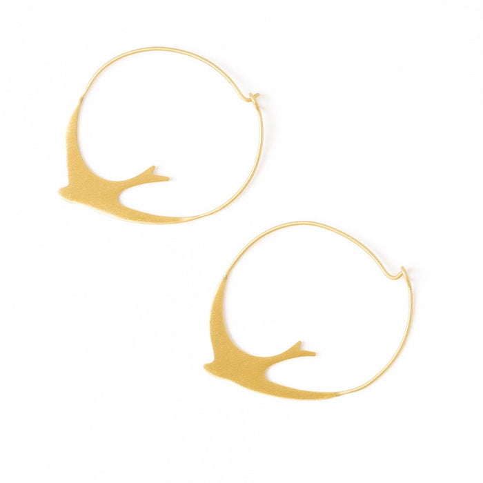 Amelia Circle Bird Hoop Earrings Brass Hoops