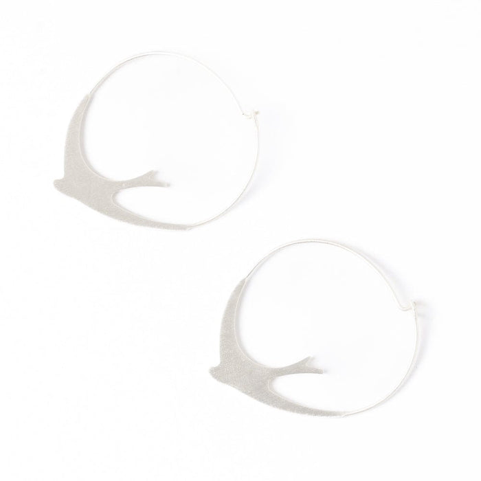 Amelia Circle Bird Hoop Earrings Silver Hoops