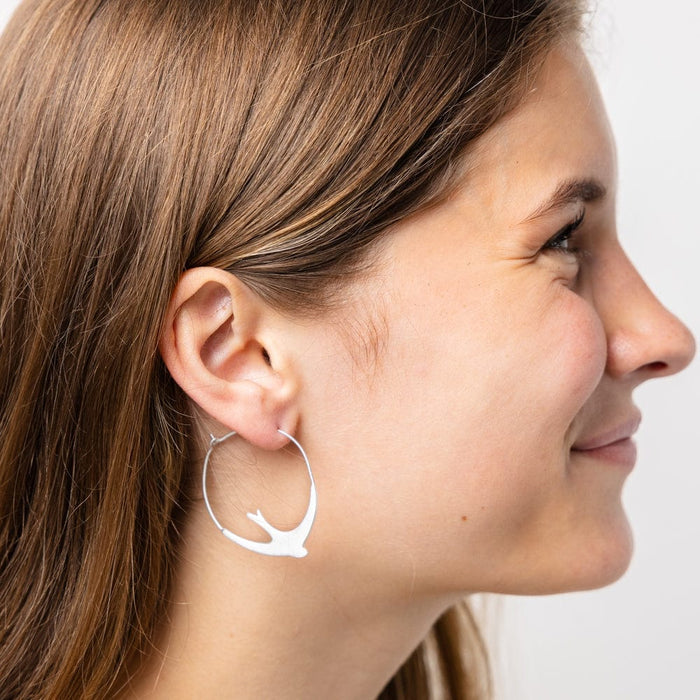 Amelia Circle Bird Hoop Earrings Silver Hoops