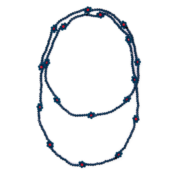 Andie Crystal Beaded Flower Necklace Navy Necklace