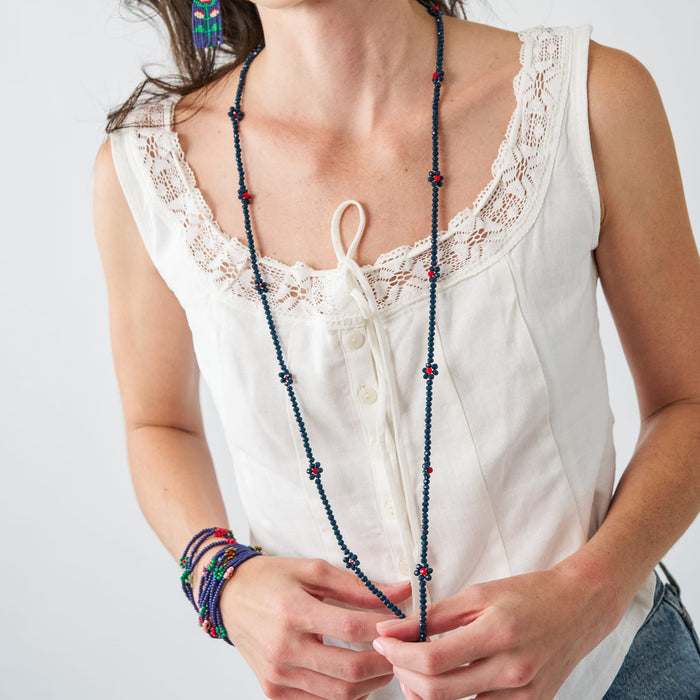 Andie Crystal Beaded Flower Necklace Navy Necklace