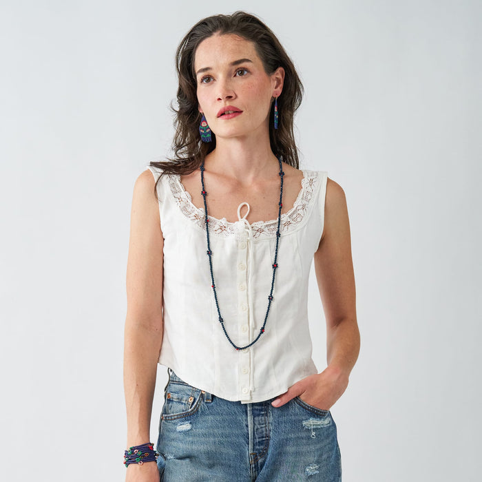 Andie Crystal Beaded Flower Necklace Navy Necklace