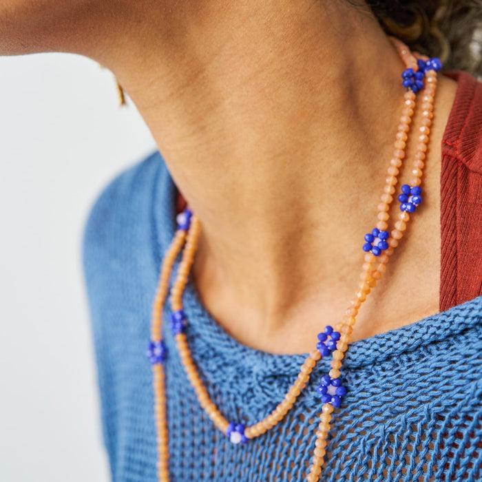 Andie Crystal Beaded Flower Necklace Peach Necklace