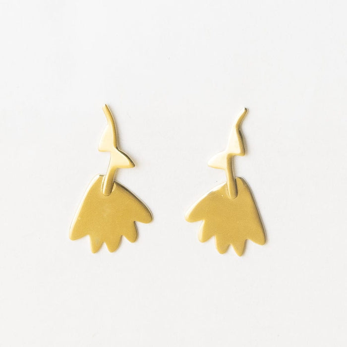 Annie Upside Down Flower Post Earrings Brass Drop