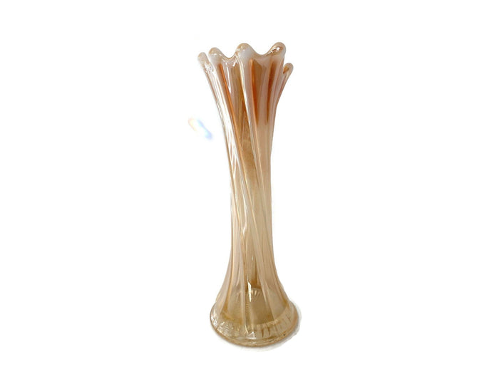 Antique Dugan Glass Pearl Iris Thin Ribbed Vase at Duckwells