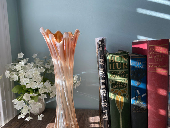 Antique Dugan Glass Pearl Iris Thin Ribbed Vase at Duckwells