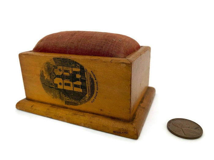 Antique Mauchline Ware Boston Souvenir Pin Cushion at Duckwells