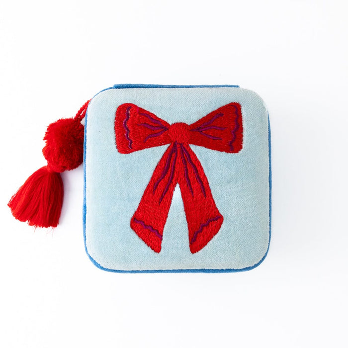 Ariel Bow Velvet Jewelry Box Blue Jewelry Box