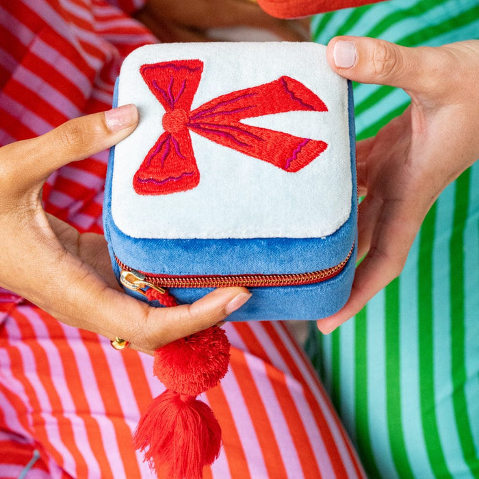 Ariel Bow Velvet Jewelry Box Blue Jewelry Box