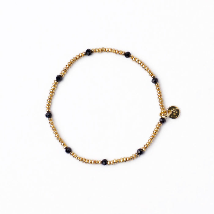 Ashley Small Brass + Crystal Stretch Bracelet Black + Gold Stretch