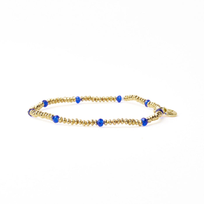 Ashley Small Brass + Crystal Stretch Bracelet Lapis + Gold Stretch