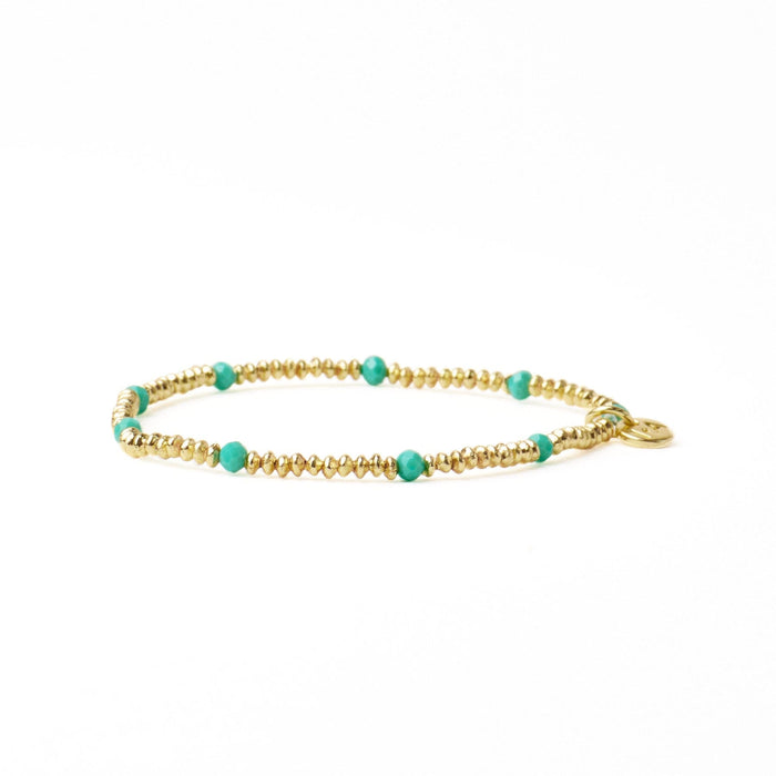 Ashley Small Brass + Crystal Stretch Bracelet Teal + Gold Stretch