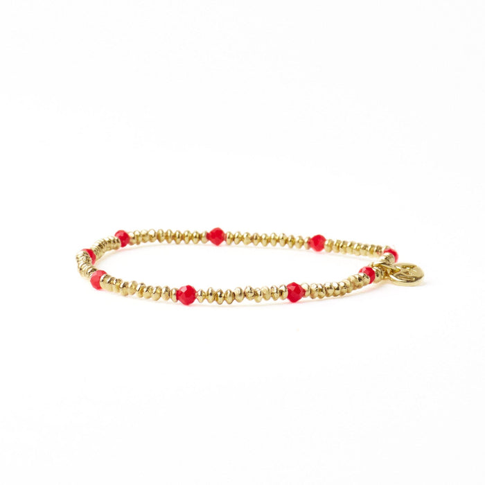 Ashley Small Brass + Crystal Stretch Bracelet Tomato + Gold Stretch