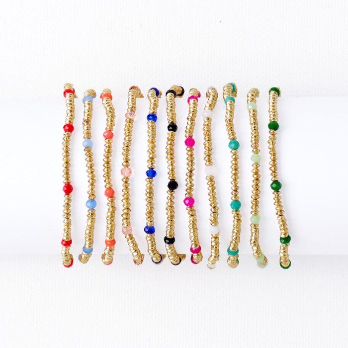 Ashley Small Brass + Crystal Stretch Bracelet Tomato + Gold Stretch