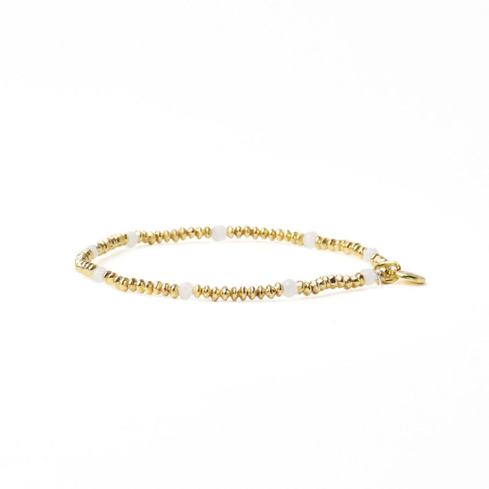 Ashley Small Brass + Crystal Stretch Bracelet White + Gold Stretch
