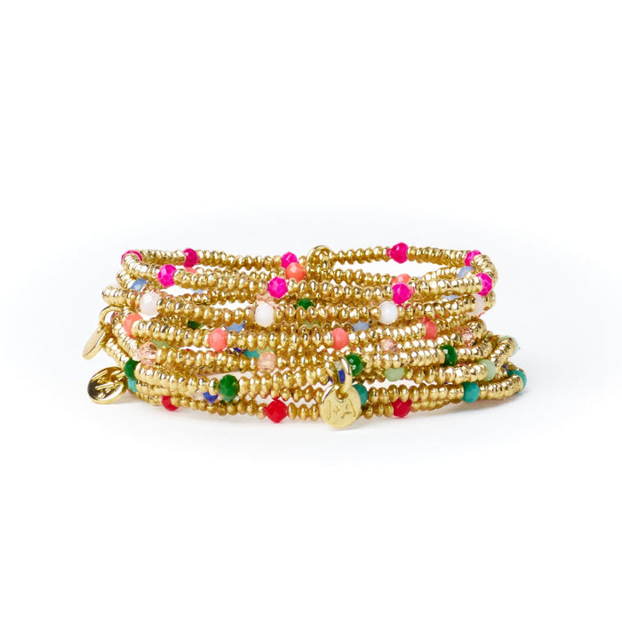 Ashley Small Brass + Crystal Stretch Bracelet White + Gold Stretch