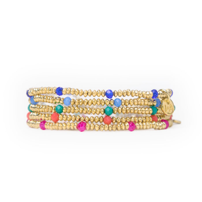 Ashley Small Gold Brass Crystal Stretch Bracelet Stack of 5 Bracelet