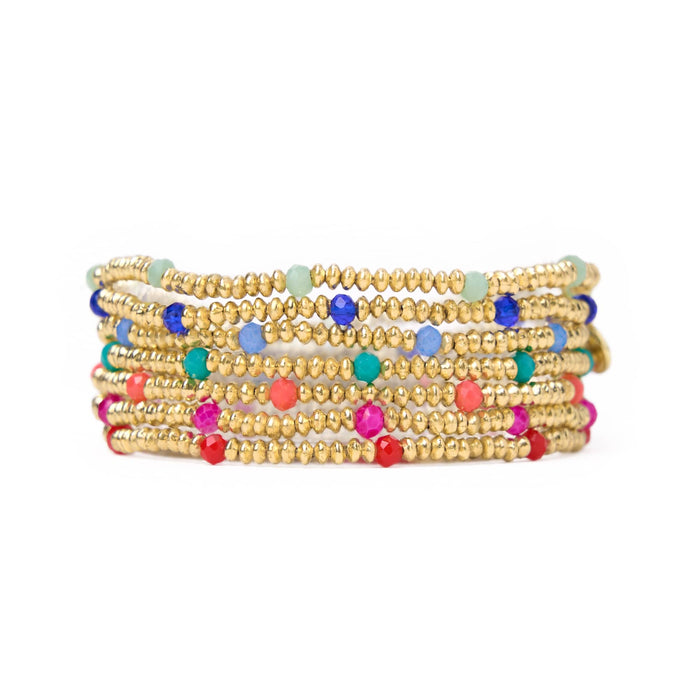 Ashley Small Gold Brass Crystal Stretch Bracelet Stack of 7 Bracelet