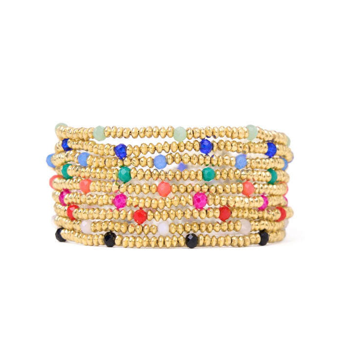 Ashley Small Gold Brass Crystal Stretch Bracelet Stack of 9 Bracelet