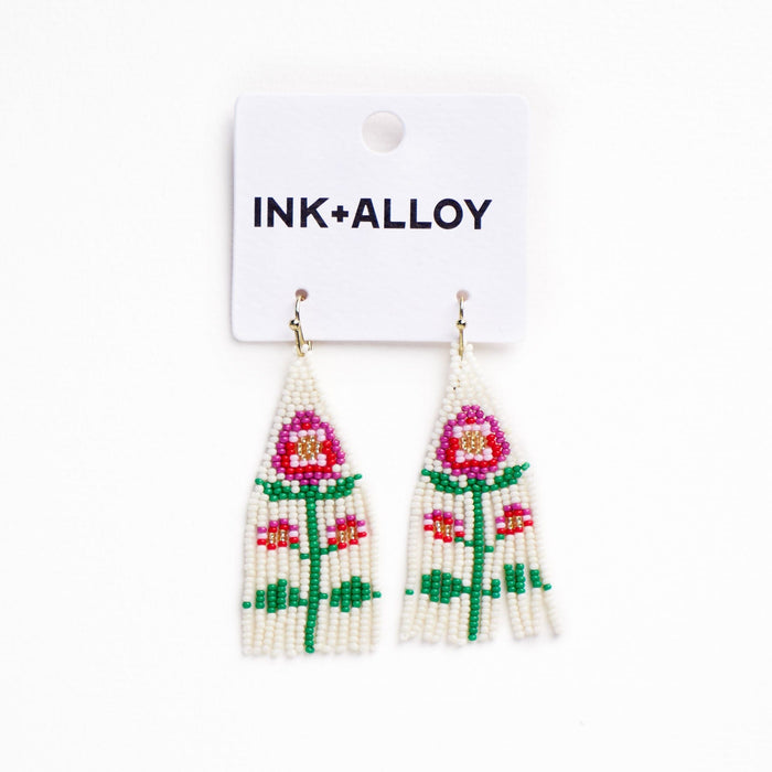 Audrey Small Seed Bead Single Poppy Flower Hot Pink Fringe
