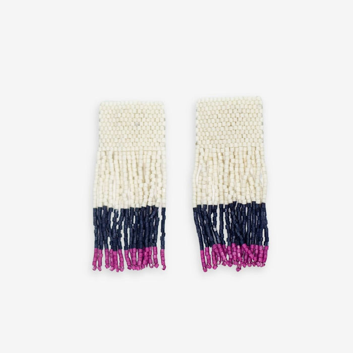 Ava Color Block Beaded Fringe Earrings Magenta Earrings