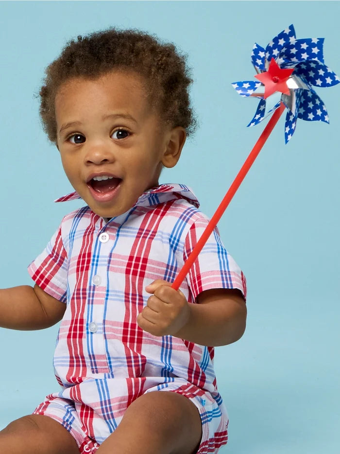 Baby Boys Lincoln Plaid Short Sleeve Woven Button-Up Romper