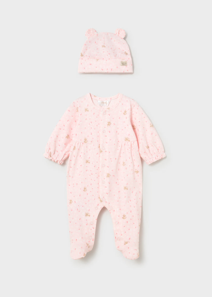 Baby Rose Floral Cat Print Footie & Hat