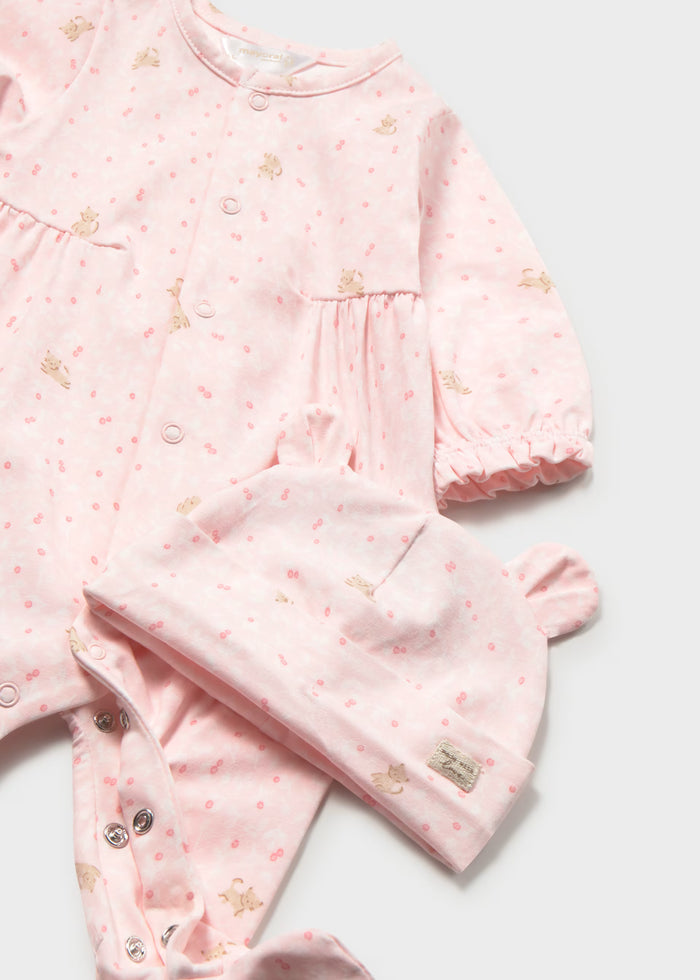 Baby Rose Floral Cat Print Footie & Hat