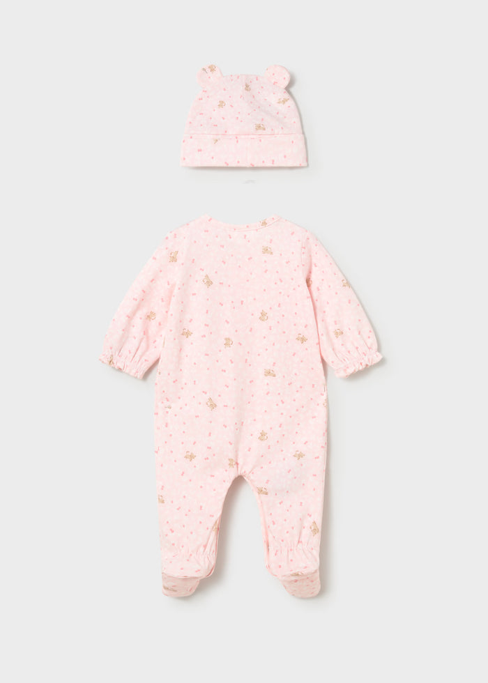 Baby Rose Floral Cat Print Footie & Hat