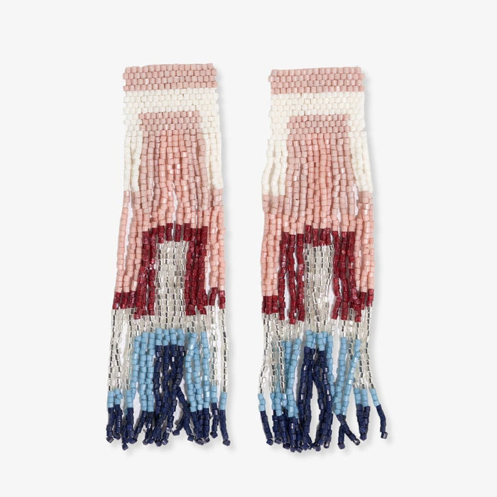 Belle Geo Shapes Beaded Fringe Earrings Navy + Silver Fringe Earrings